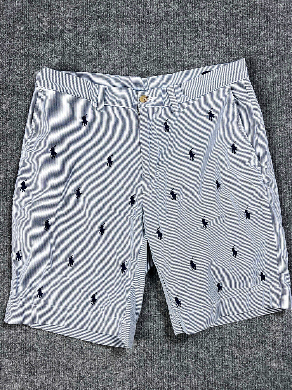 Polo Ralph Lauren Shorts Blue White Striped Allover Embroidered Pony Mens 31